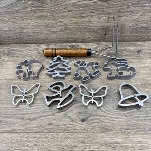 Unbranded Rosette Iron Set Unisex OS Silver Cast Aluminum 8 Molds Wood Handle